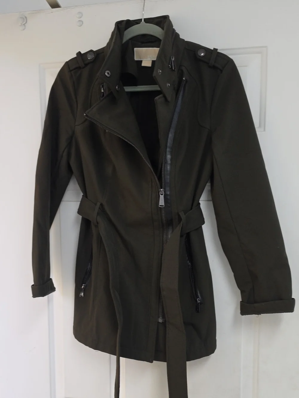 Michael Kors olive green asymmetrical military jacket